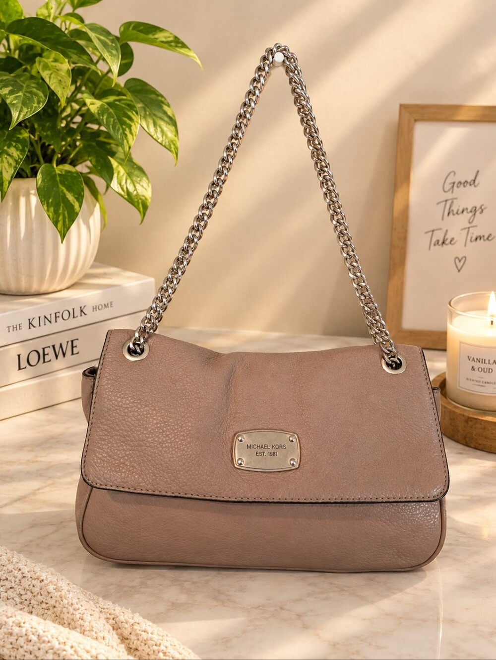 Michael Kors Brown Logo Adjustable Shoulder Bag Magnetic Flap Chain